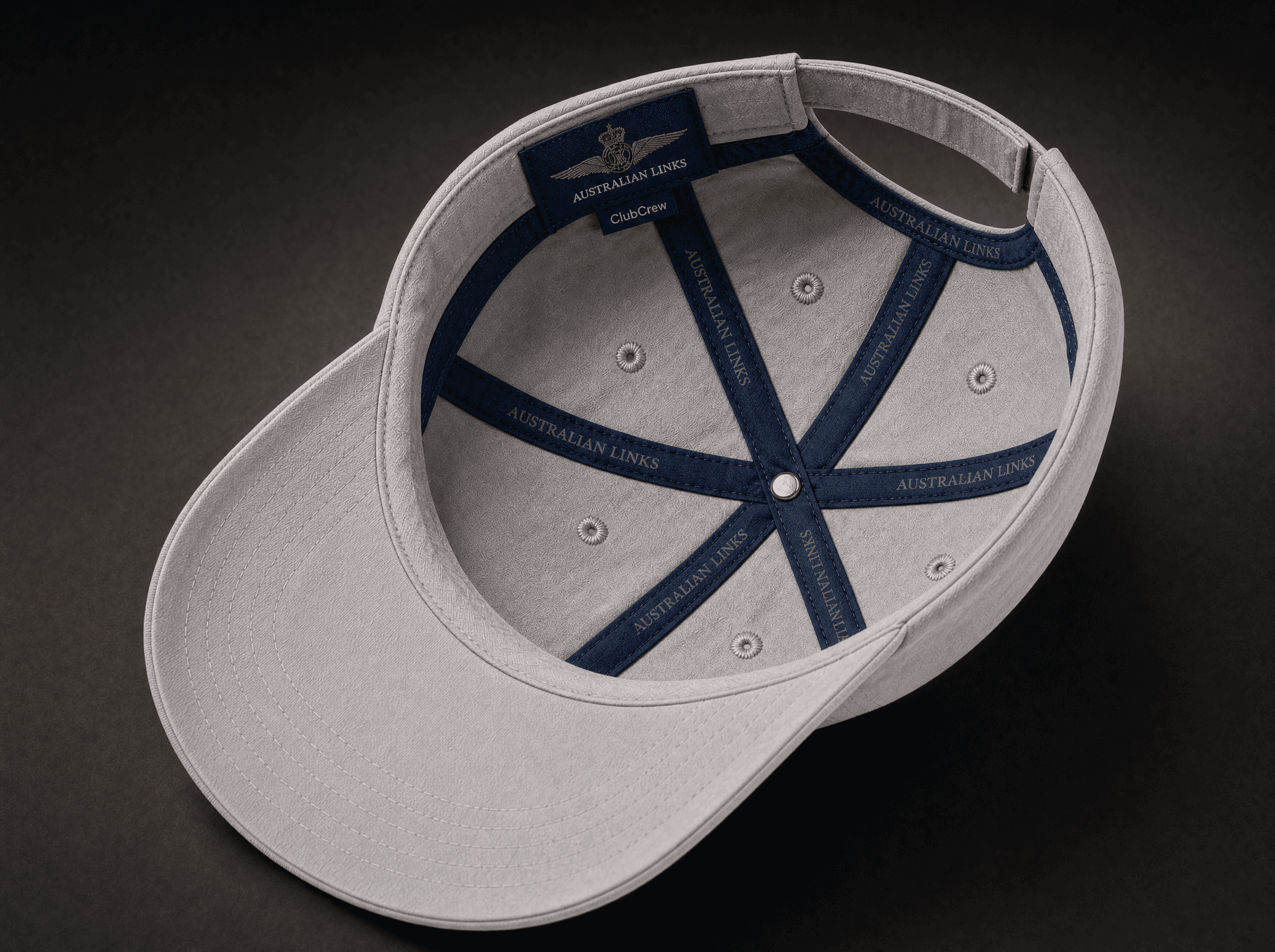 Premium cap interior showing custom sweatband and inner tape branding